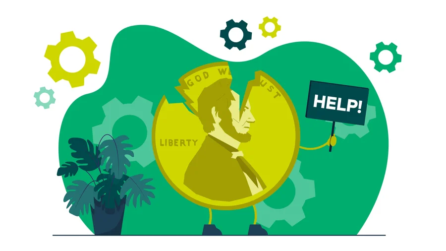 penny being broken with help sign